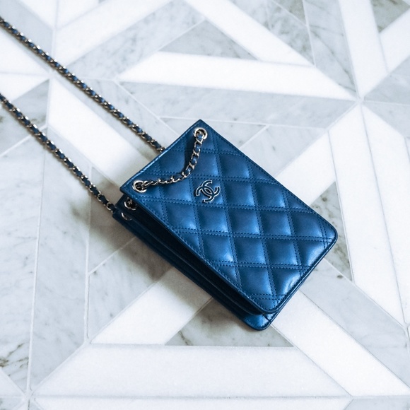 CHANEL Handbags - SOLD Chanel Blue Quilted iPhone Crossbody Bag